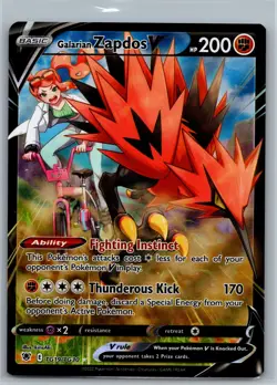 Pokemon TCG Galarian Zapdos V - SWSH10: Astral Radiance Trainer Gallery TG19/TG3 - Image 1