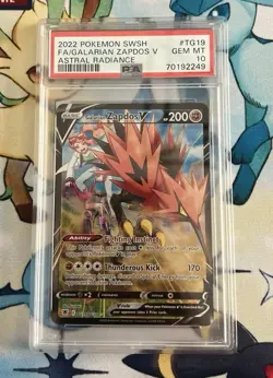 Pokemon Galarian Zapdos V TG19/TG30 Astral Radiance Trainer Gallery Holo PSA10 - Image 1