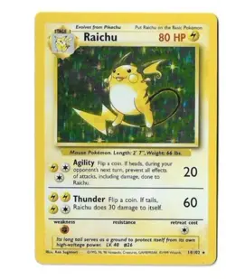 Raichu 14/102 - Base Set Unlimited - WOTC Holo Rare Pokemon Card - Vintage Exc. - Image 1