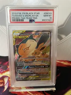 Pokemon Card Eevee & Snorlax GX Sun & Moon Team Up Promo SM169 Graded PSA 10 - Image 1