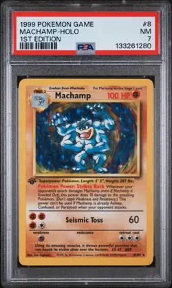 1999 POKEMON BASE SET 1ST EDITION #8 MACHAMP-HOLO PSA 7 - Image 1