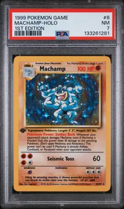 1999 POKEMON BASE SET 1ST EDITION #8 MACHAMP-HOLO PSA 7 - Image 3