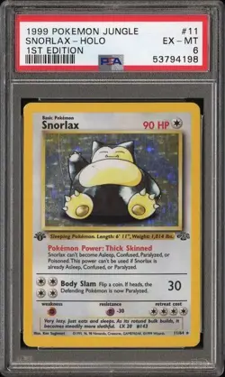 1999 Pokemon Jungle Snorlax Holo 1st Edition PSA 6 EX-MT TCG - Image 1
