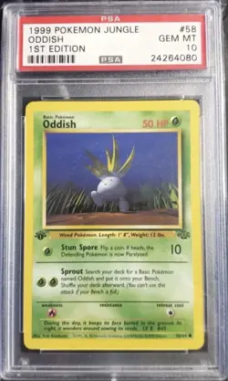 1999 Pokemon Jungle #58 Oddish 1st Edition PSA 10 - Image 1