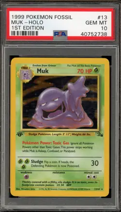 Pokemon Muk Fossil 1st Edition Holo Rare #13 PSA 10 Gem Mint - Image 1
