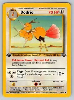 1999 Pokemon Jungle 1st Edition WOTC Dodrio Uncommon 34/64 - Image 1