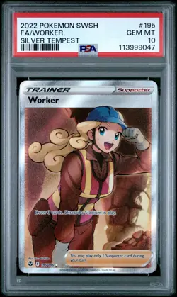 2021 Pokemon SwSh Silver Tempest Worker Full Art 195/195 PSA 10 - Image 1