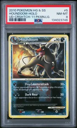 2010 POKEMON HEARTGOLD & SOULSILVER UNDAUNTED #5 HOUNDOOM-HOLO PSA 8 - Image 1