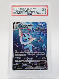 VAPOREON VMAX 2021 POKEMON PREMIUM BLACK STAR PROMOS SWSH182 PSA 9 Q5571 - Image 1