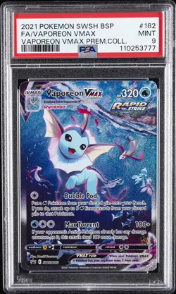 2021 POKEMON SWSH PREMIUM COLLECTION #182 FULL ART/VAPOREON VMAX PSA 9 - Image 1