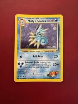 Misty’s Seadra 9/132 Prerelease Holo Rare Gym Heroes Pokemon Card HP - Image 1