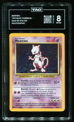 TAG 8 Mewtwo Holo Rare Base Set 1999 Pokemon Card #10 - Image 1