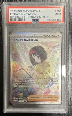 2023 POKEMON MEW EN-151 SPECIAL ILLUSTRATION RARE #203 ERIKA'S INVITATION PSA 9 - Image 1