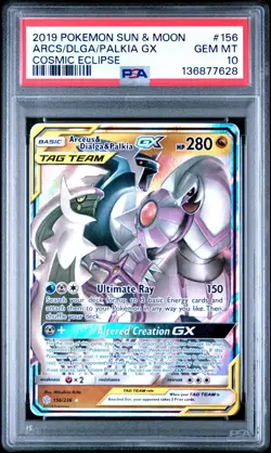 Pokemon TCG Arceus & Dialga & Palkia GX 156/236 SM Cosmic Eclipse PSA 10 - Image 1