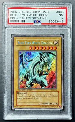 2002 Yugioh Collector's Tins BLUE-EYES WHITE DRAGON BPT-003 Secret Rare PSA 7 - Image 1