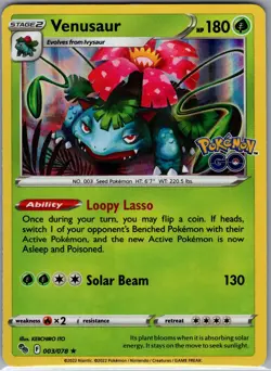 Venusaur 003/078 - Pokemon Go TCG - Holo Rare (NM) - Image 1