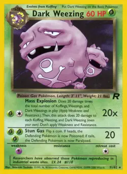 Dark Weezing - 31/82 - Pokemon Team Rocket Unlimited Rare Card WOTC NM - Image 1