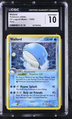 CGC 10 GEM MINT Wailord 2006 EX Legend Maker 14/92 Holo SWIRL Pokemon Card - Image 1