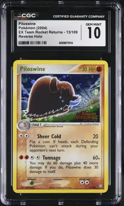 CGC 10 Piloswine EX Team Rocket Returns 13/109 Reverse Holo Stamped Pokemon Card - Image 1