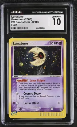 CGC 10 GEM MINT Lunatone 2003 EX Sandstorm 8/100 Holo SWIRL Pokemon Card - Image 1