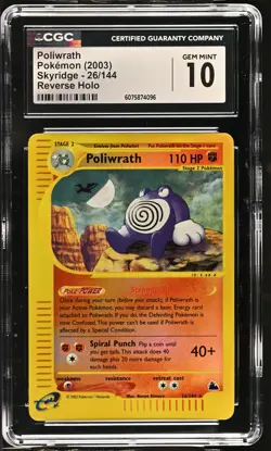 CGC 10 GEM MINT Poliwrath 2003 Skyridge 26/144 Reverse Holo Pokemon Card - Image 1