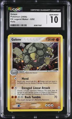 CGC 10 GEM MINT Golem 2006 EX Legend Maker 6/92 Holo SWIRL Pokemon Card - Image 1