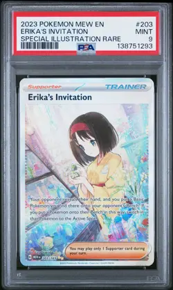 2023 POKEMON MEW EN-151 SPECIAL ILLUSTRATION RARE #203 ERIKA'S INVITATION PSA 9 - Image 1