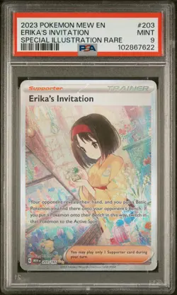 2023 POKEMON MEW EN-151 SPECIAL ILLUSTRATION RARE #203 ERIKA'S INVITATION PSA 9 - Image 1