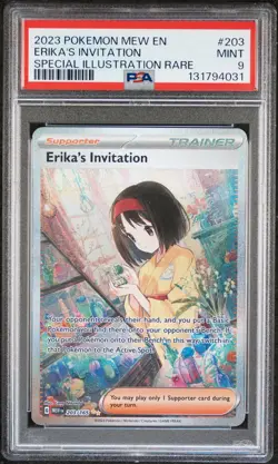 2023 POKEMON MEW EN-151 SPECIAL ILLUSTRATION RARE #203 ERIKA'S INVITATION PSA 9 - Image 1