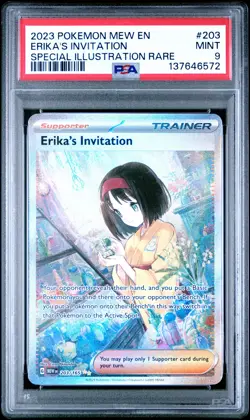 2023 POKEMON MEW EN-151 SPECIAL ILLUSTRATION RARE #203 ERIKA'S INVITATION PSA 9 - Image 1
