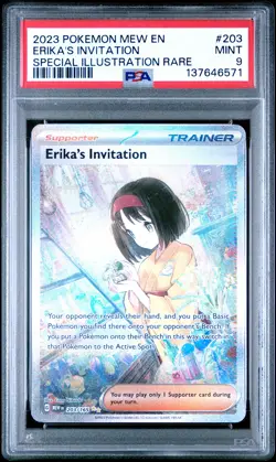 2023 POKEMON MEW EN-151 SPECIAL ILLUSTRATION RARE #203 ERIKA'S INVITATION PSA 9 - Image 1