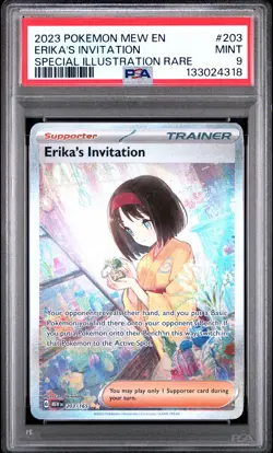 2023 POKEMON MEW EN-151 SPECIAL ILLUSTRATION RARE #203 ERIKA'S INVITATION PSA 9 - Image 1