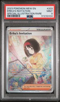 2023 POKEMON MEW EN-151 SPECIAL ILLUSTRATION RARE #203 ERIKA'S INVITATION PSA 9 - Image 1