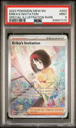 2023 POKEMON MEW EN-151 SPECIAL ILLUSTRATION RARE #203 ERIKA'S INVITATION PSA 9 - Image 1