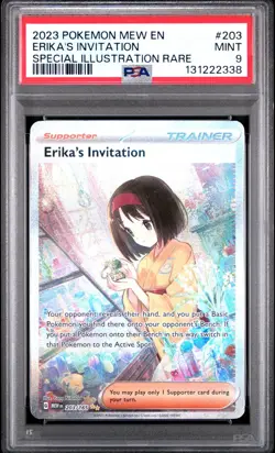 2023 POKEMON MEW EN-151 SPECIAL ILLUSTRATION RARE #203 ERIKA'S INVITATION PSA 9 - Image 1