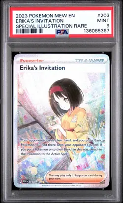 2023 POKEMON MEW EN-151 SPECIAL ILLUSTRATION RARE #203 ERIKA'S INVITATION PSA 9 - Image 1
