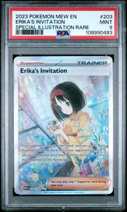 2023 POKEMON MEW EN-151 SPECIAL ILLUSTRATION RARE #203 ERIKA'S INVITATION PSA 9 - Image 1