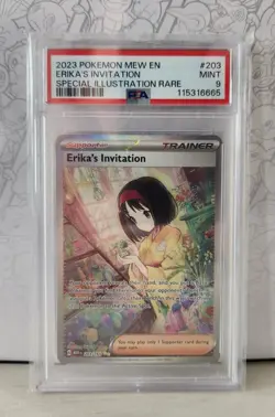 2023 POKEMON MEW EN-151 SPECIAL ILLUSTRATION RARE #203 ERIKA'S INVITATION PSA 9 - Image 1