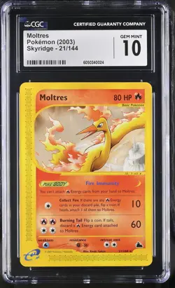 CGC 10 GEM MINT Moltres 2003 Skyridge 21/144 Pokemon Card - Image 1