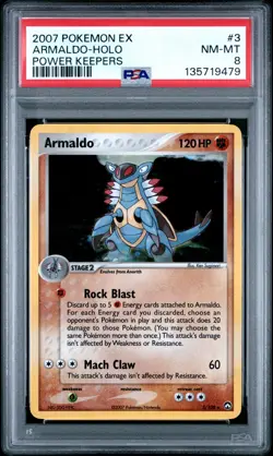 2007 POKEMON EX POWER KEEPERS #3 ARMALDO-HOLO PSA 8 - Image 1