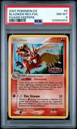 2007 POKEMON EX POWER KEEPERS BLAZIKEN 5/108 REVERSE STAMPED HOLO FOIL PSA 8 - Image 1