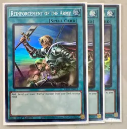 Yugioh! 3x Reinforcement of the Army RA01-EN051 Super Rare 1st Ed NM - Image 1