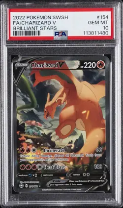 2022 POKEMON SWORD & SHIELD BRILLIANT STARS #154 FULL ART/CHARIZARD V PSA 10 - Image 1