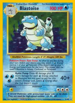 Blastoise - 2/102 - Pokemon Base Set Unlimited Holo Rare Card WOTC MP - Image 1