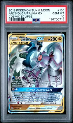 2019 POKEMON SUN & MOON COSMIC ECLIPSE #156 ARCEUS & DIALGA & PALKIA GX PSA 10 - Image 1