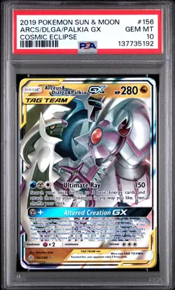 2019 Pokemon Sun & Moon Arceus Dialga Palkia Gx Cosmic Eclipse #156 PSA 10 Gem - Image 1