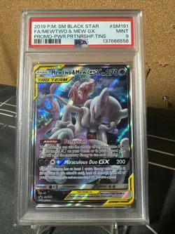 Pokemon TCG Mewtwo & Mew GX Tag Team Black Star Promo #SM191 PSA 9 Mint - Image 1