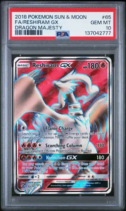 2018 POKEMON SUN & MOON DRAGON MAJESTY #65 FULL ART/RESHIRAM GX PSA 10 - Image 1
