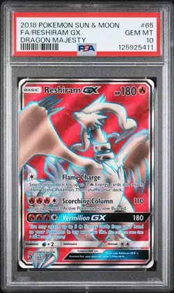 2018 POKEMON SUN & MOON DRAGON MAJESTY #65 FULL ART/RESHIRAM GX PSA 10 - Image 1