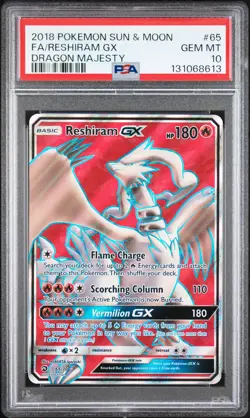 2018 POKEMON SUN & MOON DRAGON MAJESTY #65 FULL ART/RESHIRAM GX PSA 10 - Image 1
